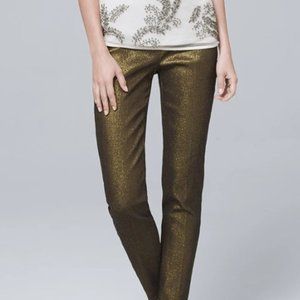 WHBM Petite Metallic-Jacquard Slim Ankle Pants